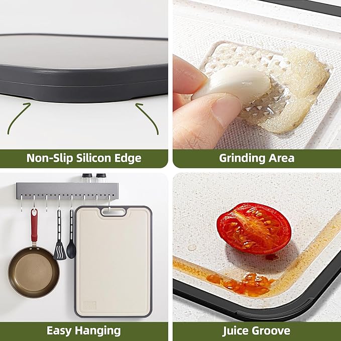 Titanium Cutting Board, 15.2” Double-Sided Chopping Board, Non-Toxic Safe Metal Cutting Board, Titanium/Wheat Straw Surface, Non-Slip Design for Safe & Efficient Cooking, Perfect for Meat, Vegetables