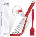 Fish Spatula,600℉ Heat Resistant Silicone Fish Spatula with Basting Brush,for Nonstick Cookware,Flexible Slotted Fishs Turner Spatulas,BPA Free,Dishwasher Safe(Red)