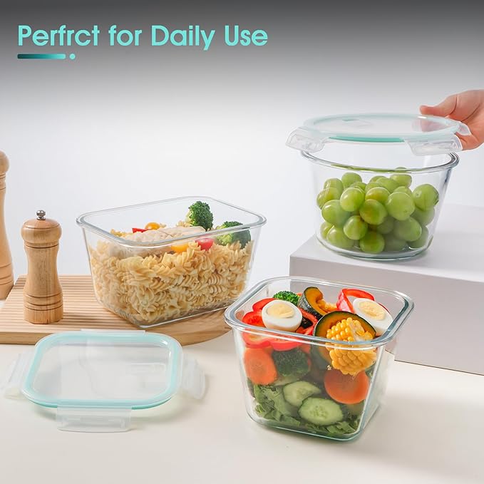 NUTRIUPS 2.1L Glass Food Storage Containers with Lids, 7.6×5in Deep Round Meal Prep Containers, Glass Mixing Bowls With Lid (one piece)