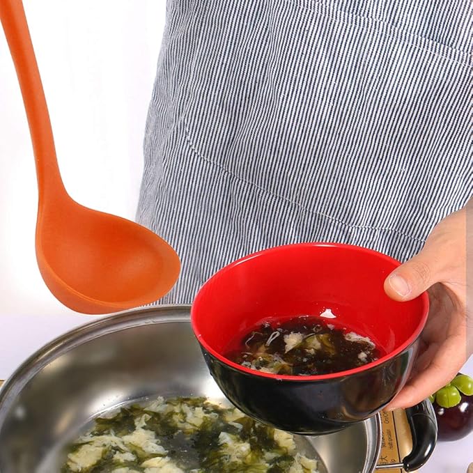 uxcell Silicone Soup Ladle Spoon 11.6 Inch Length Heat Resistant to 450°F One Piece Design Restaurant Kitchen Cooking Utensil for Serving Soup Orange