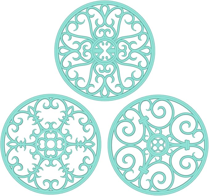 Trivets for Hot Dishes, Silicone Trivet, Trivets for Hot Pots and Pans, Heat Resistant Non Slip Hot Pad for Kitchen, Pot Holders, Teapot Coaster (Turquoise)
