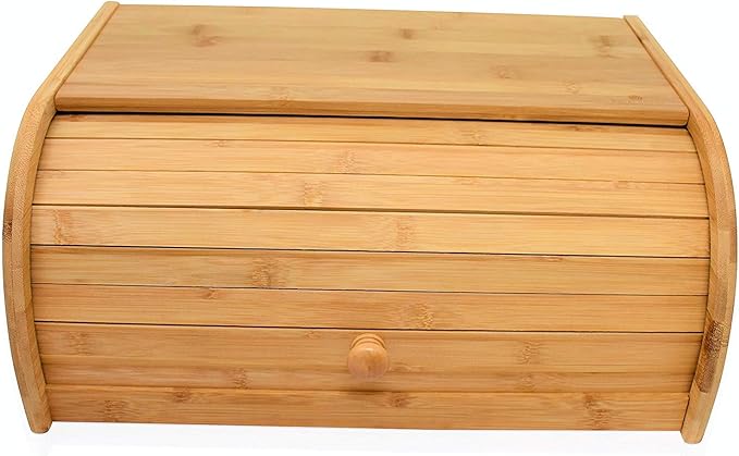 RoyalHouse Natural Bamboo Roll Top Bread Box Kitchen for Countertop Food Storage, Large, NO ASSEMBLY REQUIRED