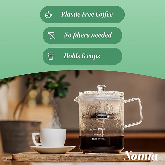 NONNA 2.0 Glass Coffee Percolator - Borosilicate Glass & Stainless Steel Retro Percolator | Eco Friendly Coffee Gift | BPA Free | Stovetop Glass Coffee Percolator (1 Unit)