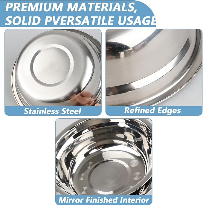 4-Pack Stainless Steel Mixing Bowls, 8.6 Inch Wide Metal Serving Bowls