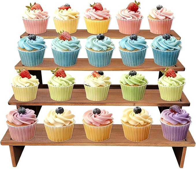 Wooden Cupcake Stand,Perfume Organizers,Cologne Organizer for Men,4 Tier Display Risers for Dessert,Spice,Candles,Matcha Station,No Tools Required to Install