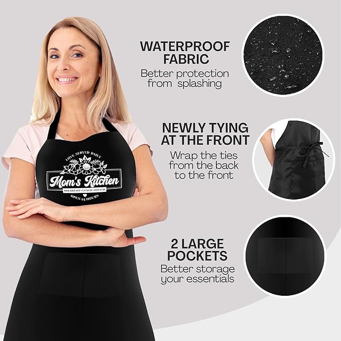 Custom Apron for Mom, Mother's Day Gift for Mom, Grandma, Personalized Kitchen Gifts for Mom, Mother, Women, Wife, Adjustable Kitchen Cooking Apron for Women - Cute Aprons with Funny Design