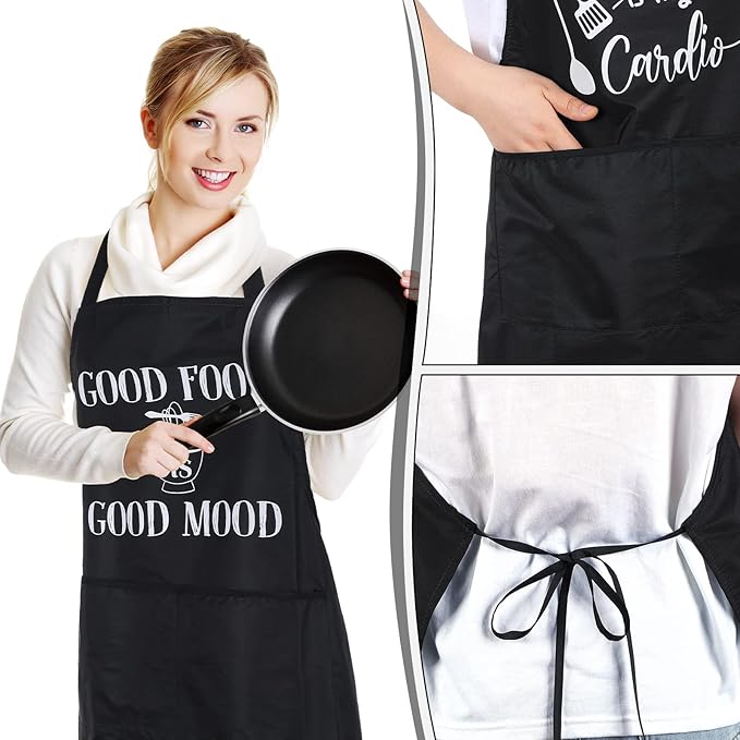 Mepase 4-piece Fun Cooking Apron Set, Women's Size, with 2 Pockets, Adjustable Kitchen Apron, Suitable for Moms, Wives, Bakers, Chefs, Christmas and New Year Gift