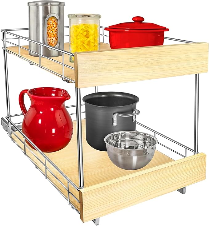 LYNK PROFESSIONAL® SELECT™ Pull Out Cabinet Organizer - 14" x 21" - Slide Out Drawer for Kitchen Cabinets - Sliding Pantry Shelves - Roll Out Shelf for Pots, Pans, Lifetime Ltd Warranty - 2 Tier