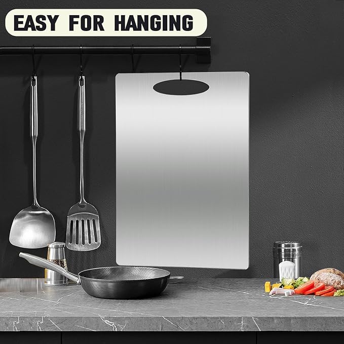 Stainless Steel Cutting Board for Kitchen, Large Cutting Board, Non Toxic, Double-Sided for Meat/Fruit/Vegetable, Dishwasher Safe & Handwasher Clean, Durability, 12" x 18"
