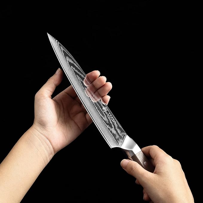 Wakoli HIK Damascus Chef Knife – Full Tang Kitchen Knife | 8-Inch Blade Made of 67-Layer Damascus Steel with VG10 Core | Walnut Wood Handle | Sharp, Durable, Gift Box Included