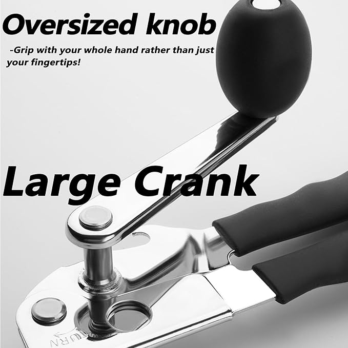 Commercial Can Opener, RICKUNCL Hand Crank Can Opener with Magnet, Comfortable Extra-long Handles, Oversized Knob, Professional Ergonomic & Easy for Big Cans