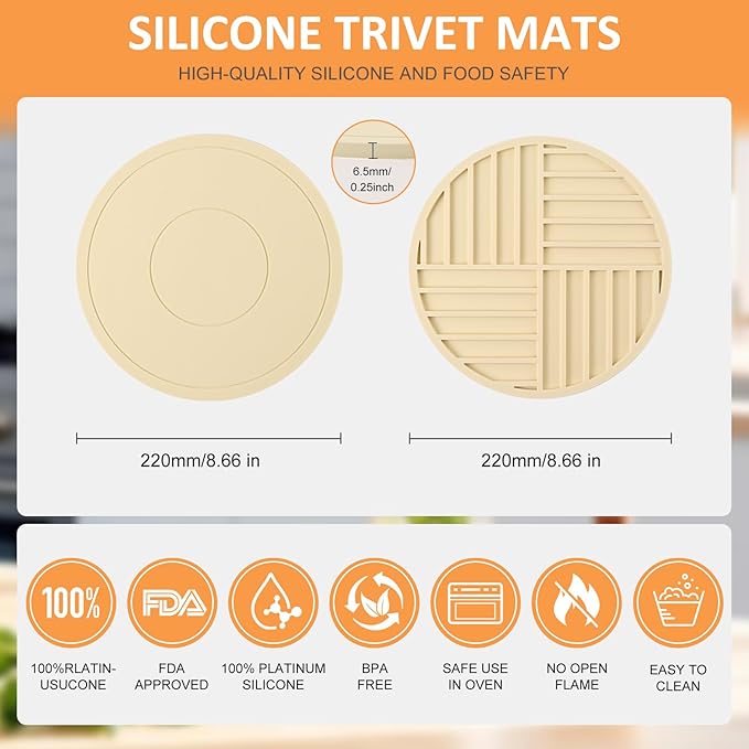 Silicone Trivet Mats Heat Resistant Pot Holders 3 Pack Multipurpose Non-Slip Hot Pads for Kitchen Potholders, Drying mat, Jar Opener, Spoon Holder, Coaster (Apricot)