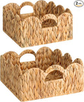 StorageWorks Scalloped Wicker Basket, Hand-woven Rattan Baskets with Built-in Handles, Water Hyacinth Basket for Organizing and Decor, 2 Pack