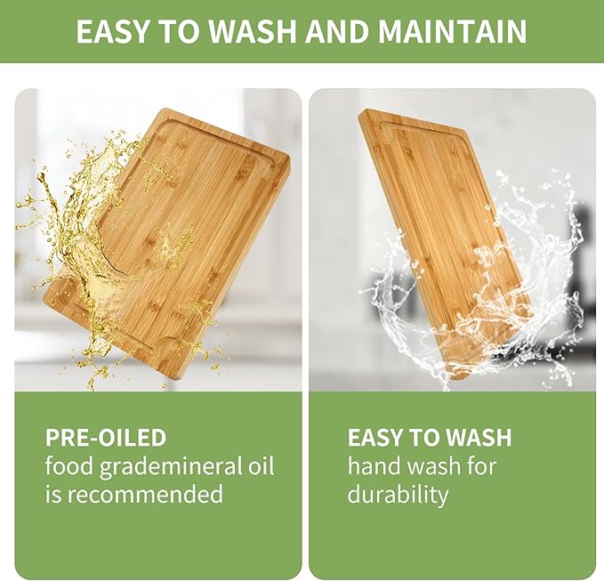 4 Piece Extra Large Bamboo Cutting Board Set For Kitch, Heave Duty Wood Cutting Board With Juice Groove Pre Oiled Chopping Board Set For Meat Vegetable Fruits
