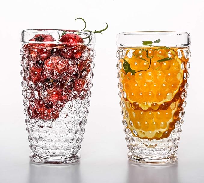 G Hobnail Glassware 6 Set Old Fashioned Iced Beverage Drinking Glasses, 13.3 oz Premium Tall Highball Water Glasses Cups For Juice Cocktail Mojito Wine,Beer, Tea, Mixed Drinkware,Parties Restaurants
