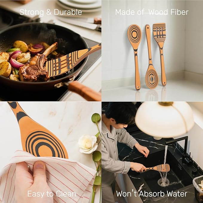 Dishwasher Safe & Maintenance Free Wood Spatulas-Sturdy Wooden Spoons for Cooking, 6-Piece Handcraft Wood Cooking Utensils Set for Nonstick Cookware, Heat Resistant
