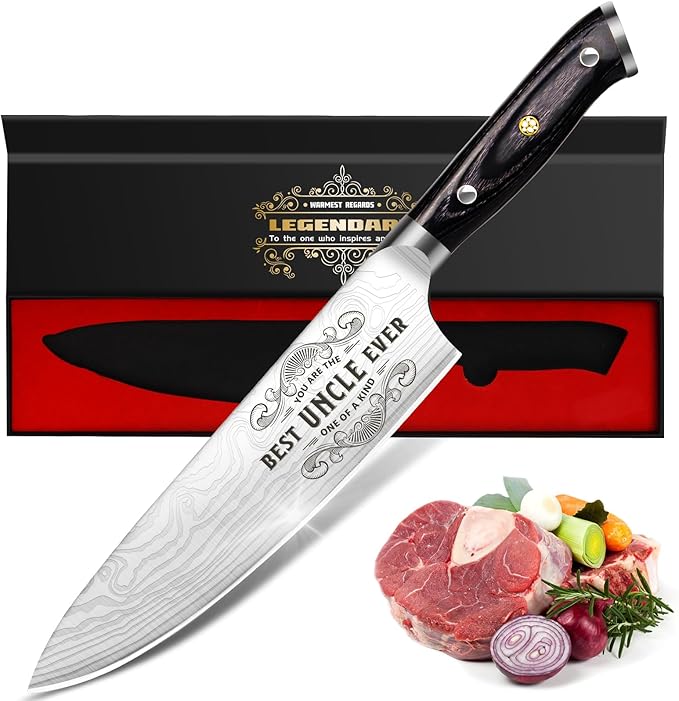 Best Uncle Ever Gifts for Men Uncle, 8 inch Professional German High Carbon Stainless Steel Chef Knife, Kitchen Cooking Knife Gifts for Birthday, Uncle Christmas Xmas Gifts
