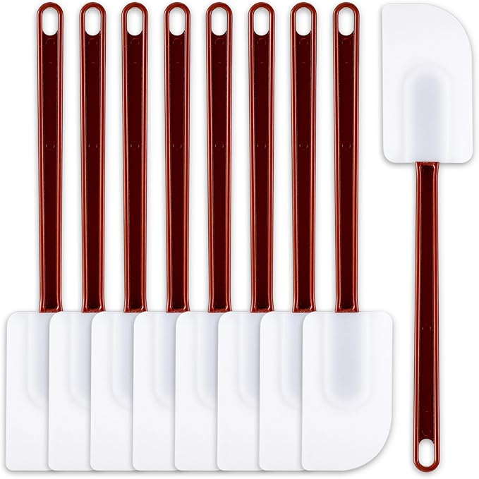 Dandat 9 Pcs Silicone Rubber Spatula, Commercial Spatula 500 Fahrenheit Heat Resistant, Non Stick Heavy Duty Scraper for Kitchen Cook Mix Fry Spread Bake, Dishwasher Safe(Deep Red and White,14 Inch)