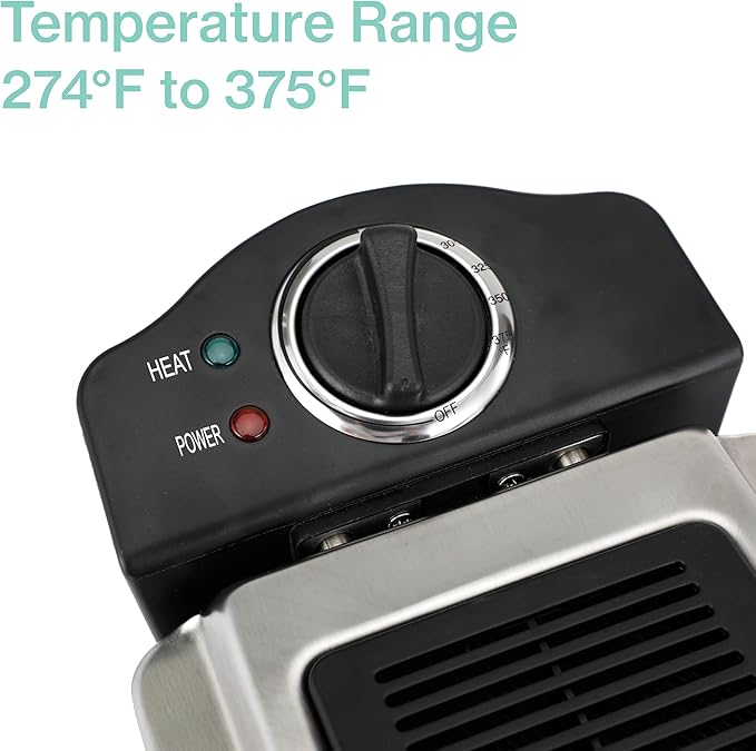 2 L / 2.1 Qt Stainless Steel Immersion Electric Deep Fryer 1400 W - Drip-Hook Basket - Precise Temperature Control - Lid w. Viewing Window - Odor Filter by TheDisplayGuys