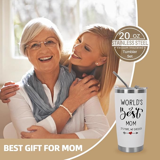 Mothers Day Gifts for Mom Women from Son, Daughter, World's Best Mom Gift for her Ideas Thank You Present - 20 OZ Travel Coffee Tumbler