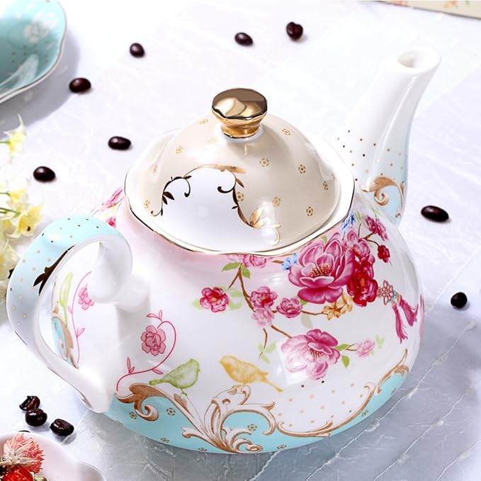 Tea Pot Bone China Floral Design Vintage Teapot Loose Tea Women and Tea lovers 850 ml about 4 Cups Gift Box
