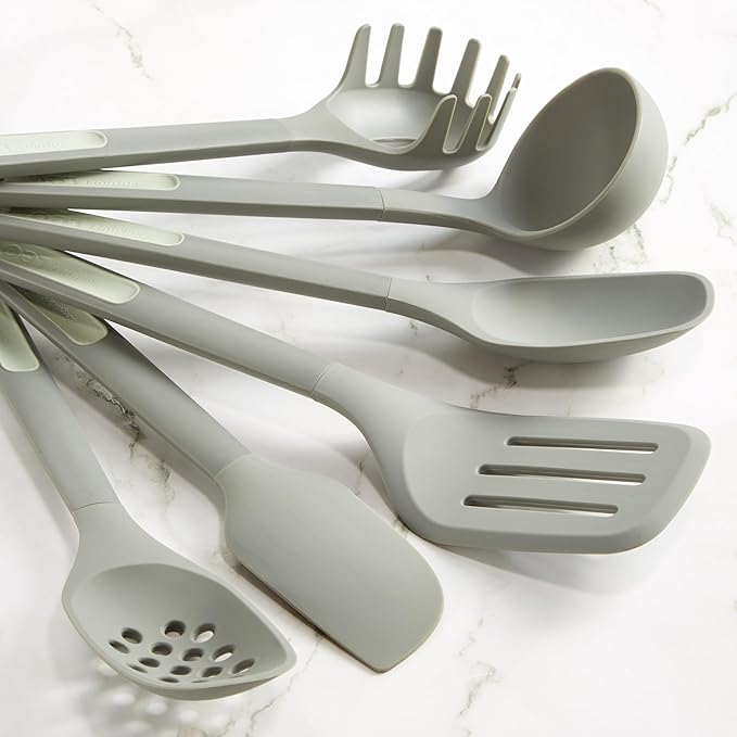 BergHOFF Balance 6Pc Nonstick Nylon Cooking Utensil Set Long Handle with Hanging Loop Heat-resistant Recycled Material for Serving Spaghetti Pasta Ramen Noodles Veggies