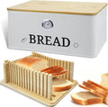 White Bread Box for Kitchen Countertop with Bamboo lid, Hygrometer Kitchen Organizer for Sourdough, Buns, and Loaves, Bread Storage Container with Cutting Board Lid