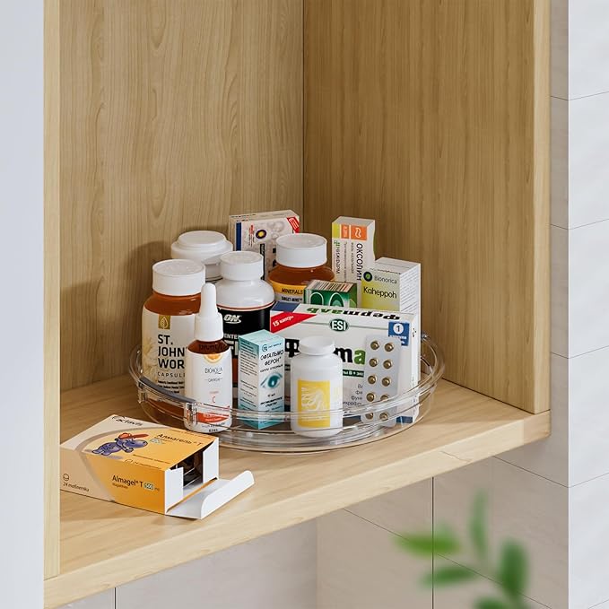 LAMU 4 Pack 9.25in Lazy Susan Organizer, Clear Lazy Susan Turntable for Cabinet, Refrigerator, Table Top, Kitchen, Bathroom, Pantry Organizers and Storage