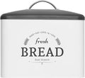 Extra Large White Farmhouse Bread Box for Kitchen Countertop - Breadbox Holder Fits 2+ Loaves - Bread Storage Container Bin - Rustic Bread Keeper Vintage Metal Kitchen Decor for Counter (Grey Lid)