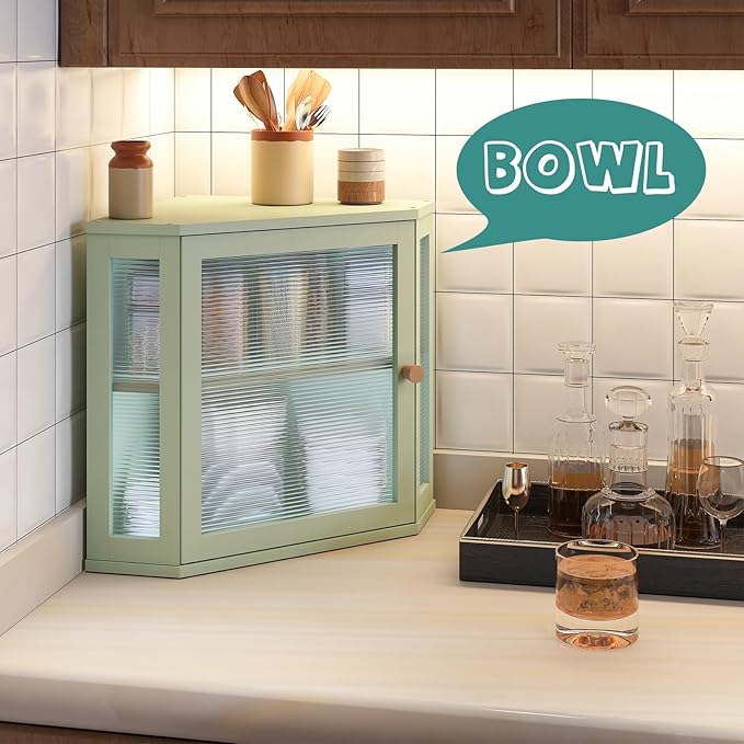 Corner Bread Box for Kitchen Countertop, Bamboo Wood Black Bread Box, Large Capacity Bread Storage Bin with Acrylic Wavy Door Panel