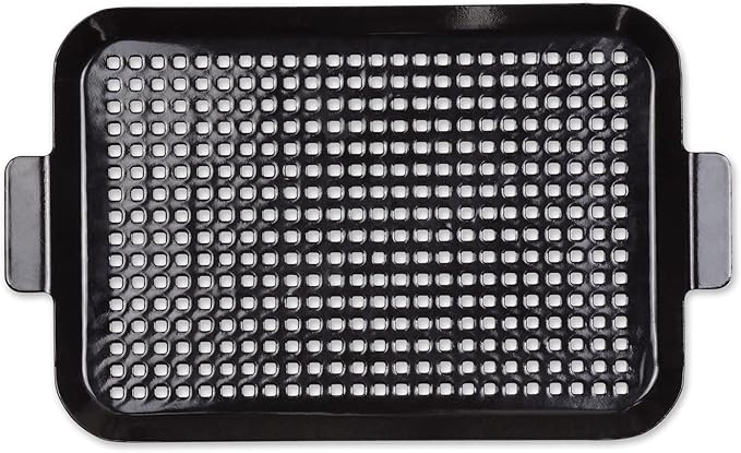 RSVP International Porcelain Coated Steel BBQ Grill Tray/Pan, Outdoor Barbeque Grilling Accessories for Cooking Fish & Vegetables, Dishwasher Safe, Medium, 16.75x10