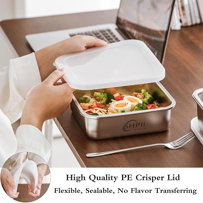 Square Colander Set, 304 stainless steel, with PE lid, deli containers, back of the kitchen preparation, washing and draining tools, refrigerator storage, frying oil filter (2500ML)
