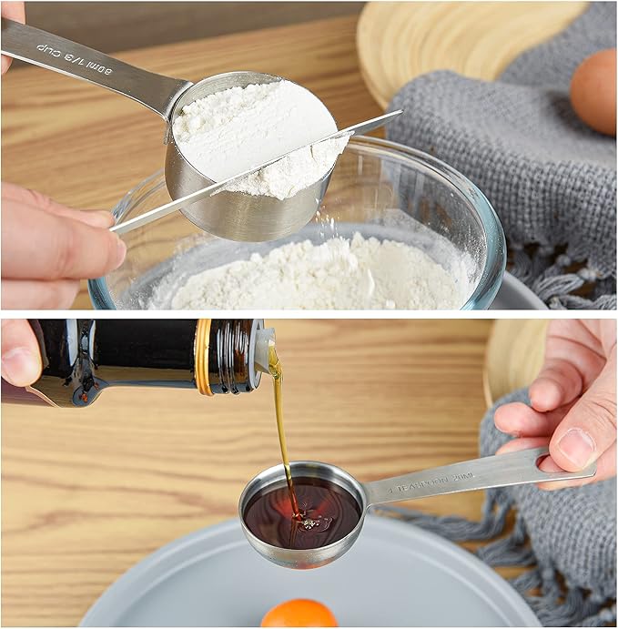 Smithcraft Measuring Cups and Spoons Set 15, Metric & US 18/8 Stainless Steel Measuring Cups and Spoons Set for Baking & Kitchen, 6 Measure Cups & 7 Spoons Leveler & Measure Equivalents for Dry&Liquid