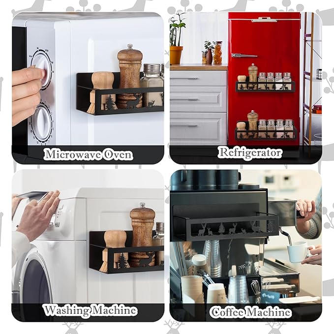 2 Pack Deer Magnetic Spice Rack for Refrigerator Metal Magnet Basket Shelf for Fridge Seasoning Storage Organizers Home Decor Kitchen Accessories