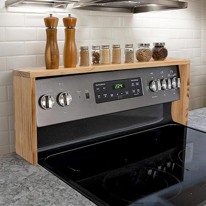 SwallowLiving Stove Shelf for Back of Stove, Solid Wood Over the Stove Shelf, Space-Saving Above Stove Spice Rack, Stove Top Shelf for Kitchen Organization, Natural