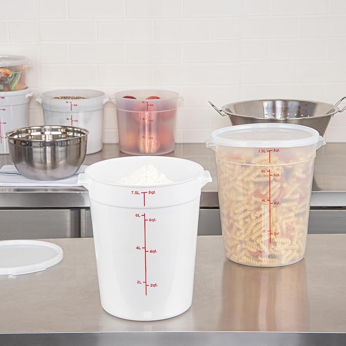Restaurantware-Met Lux 8 Quart Food Storage Container, 1 White Storage Container - Lids Sold Separately, Red Volume Markers, Dishwashable Container, Side Handles, For Storing Foods