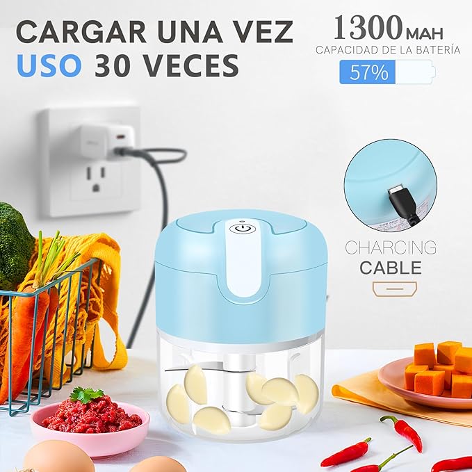 EASYSPEED Electric Garlic Chopper 1Cup, Mini USB Charging Wireless Food Processor with 304 Stainless Steel, 2 Sharp Blades, Portable Kitchen Meat Grinder for Onion, Garlic, Ginger, Baby Food