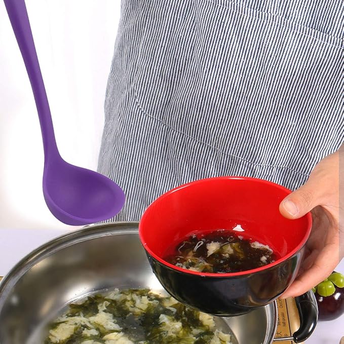 uxcell Silicone Soup Ladle Spoon 8.5 Inch Heat Resistant to 450°F One Piece Design Restaurant Kitchen Cooking Utensil for Serving Soup Purple