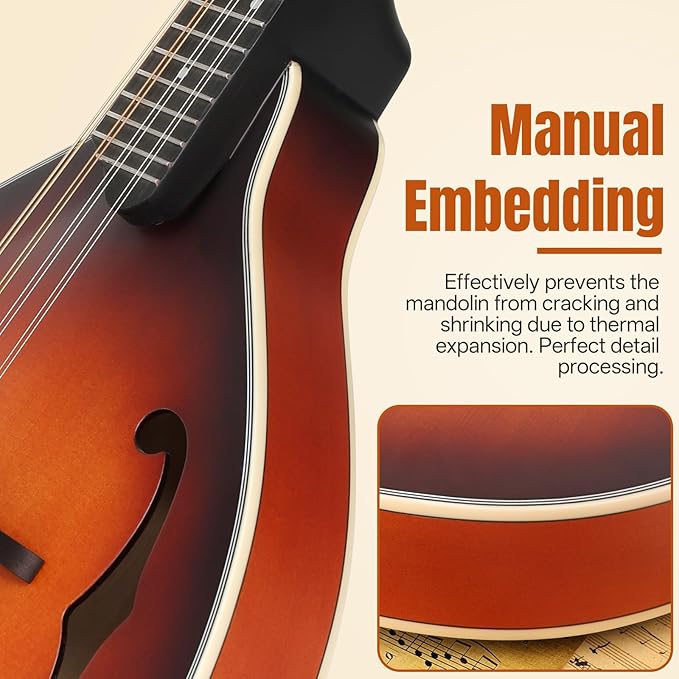 Mandolin Musical Instrument A Style, Acoustic Mandolins Instrument Kit Italian 8 String for Professional Beginners Adults Teens Youth Kids (A Style Acoustic Brown Sunset, 8 String)