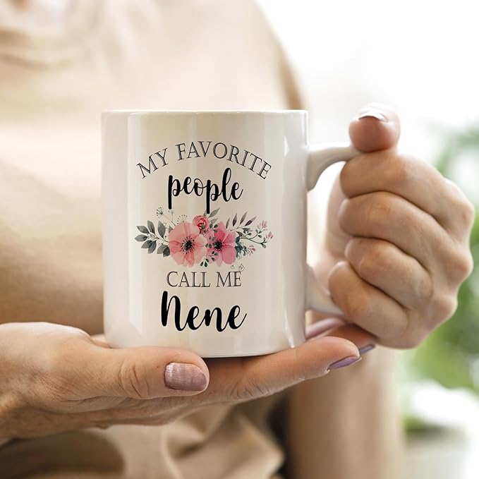 QASHWEY Nene Coffee Mug, Nene Gifts for Grandma, NeneGifts from Grandkids, Grandma Coffee Mug, Mothers Day Mug Tea Cup Gifts for Nene, My Favorite People Call Me NeneCoffee Cups Ceramic 11oz