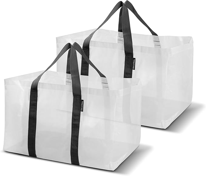 CleverMade Foldable Storage Container Bags, Pack of 2 Heavy Duty Plastic Reusable Oversized Packing, Under Bed or Duffel Storage Bins for Dorm Room Home Utility Laundry Grocery Shopping Travel