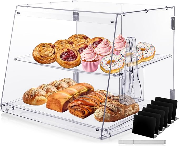 Bakery Display Case, Pastry Display Case Countertop 2 Tier Tray, Display Cabinet Box for Baking Enthusiasts, Acrylic Clear Boxes for Bread Pastry Desserts Food Cookie