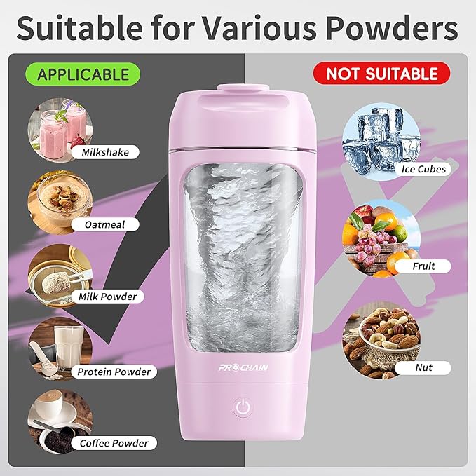 PROCHAIN Electric Protein Shaker Bottle, USB Rechargeable Protein Shakes Mixer, with Powder Storge Cup, Portable Water Drink Bottles for Gym Sport Workout, BPA-Free Tritan, 22oz