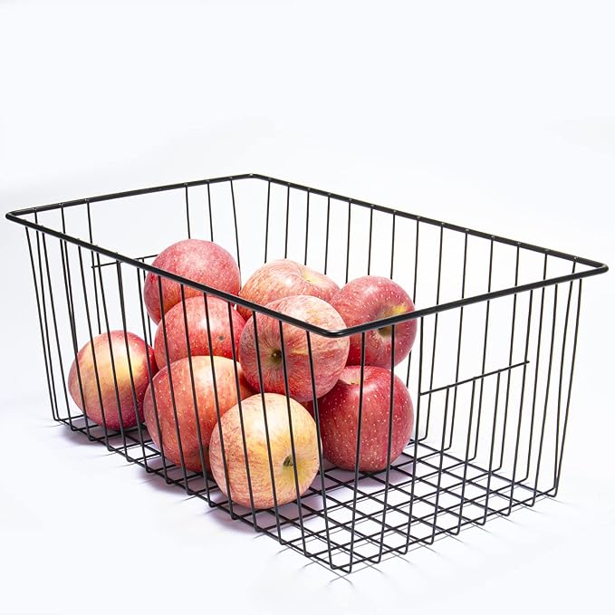 Freezer Organizer Bins, Upright Freezer Baskets for 16, 17, 21 cu.ft Standup Freezer, Durable Freezer Organizer Fully Use Space Improve Air Circulate, 3Pcs, Black