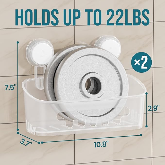 TAILI Shower Caddy Suction Cup, Heavy Duty Bathroom Organizer, Removable Shelves for Inside Shower, Shampoo, Waterproof Suction Plastic Storage for Bathroom Accessories Holder, Frosted Clear
