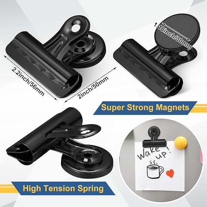 18 Pcs Magnetic Clips 2.2 Inch Metal Heavy Duty Refrigerator Magnet Clips with Box for Whiteboard Fridge Photo Displays Office School Classroom (Black)