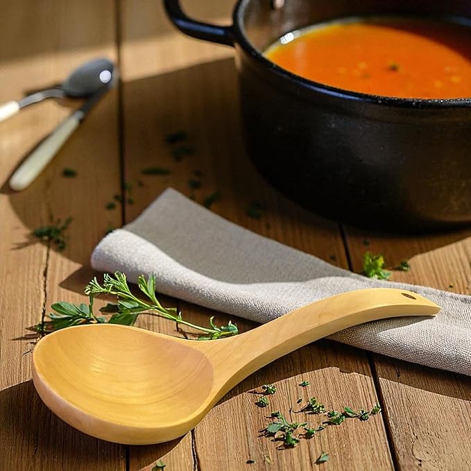 2 Pack Wooden Ladle Set (Large & Small) – Handmade Long Handle Soup Ladles for Cooking & Serving, Natural Wood Kitchen Cookware