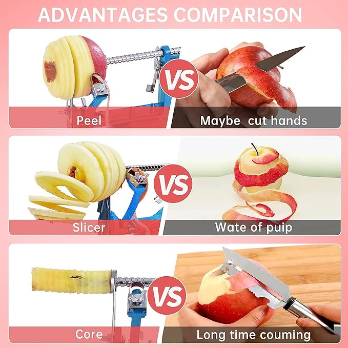 Apple Peeler, Slicer Corer Potato Peelers 3 In 1, Stainless Steel Heavy Duty with Suction Cup Base (Blue)