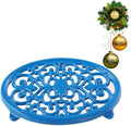 JOGREFUL Cast Iron Trivet Mats, Kitchen Pot Holders to Portect Table/Countertops, Heat Resistant Mats for Teapot/Hot Dishers/Plates, Vintage Mats with Weighted-Base, Blue