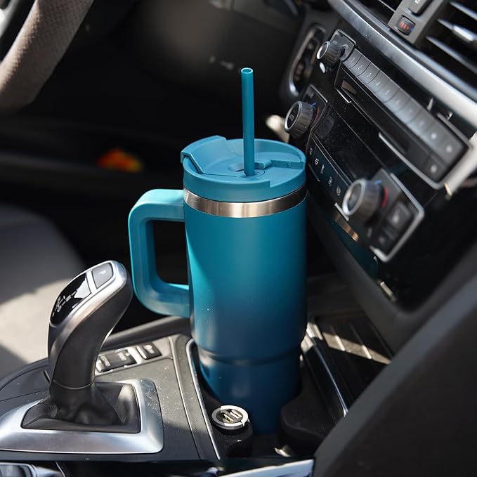 30 oz Tumbler with Handle and 2 Straws,2 in 1 Lid Insulated Water Bottle Stainless Steel Travel Coffee Mug,Indigo Black